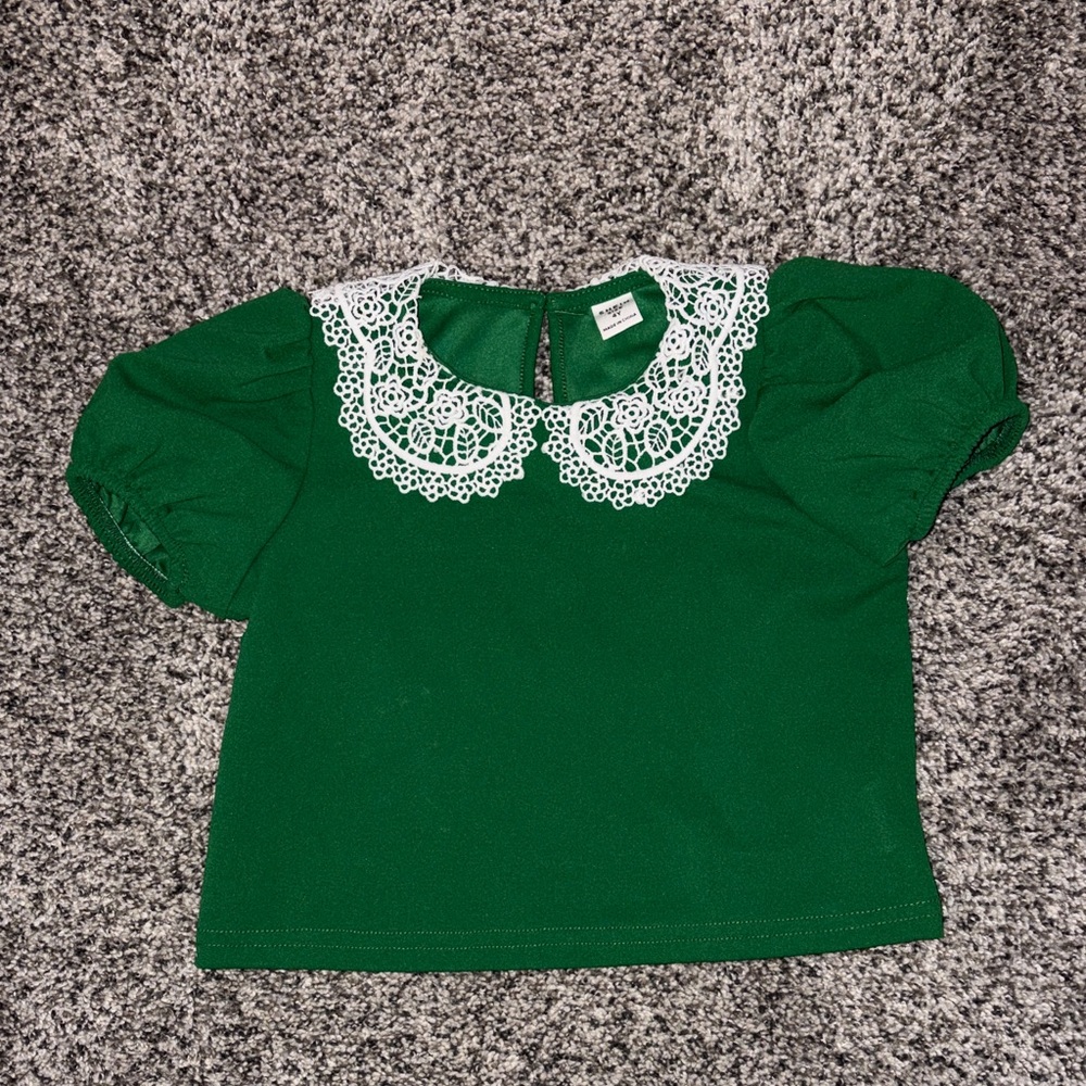 SHEIN Green Kids Blouse with Lace Detail